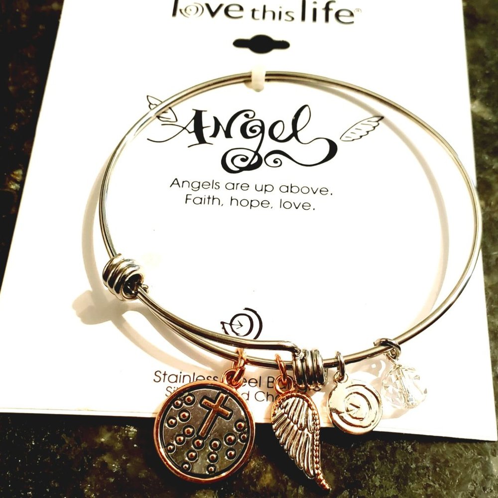 NWT Love this Life Angel Bangle Silver